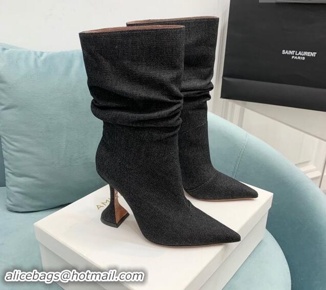 Duplicate Amina Muaddi Denim Medium Boots 9.5cm Black 903010