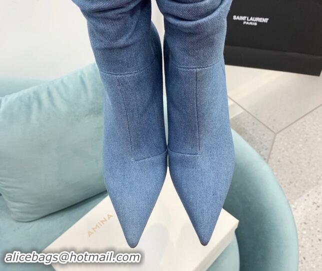 Big Discount Amina Muaddi Denim Medium Boots 9.5cm Medium Blue 903011