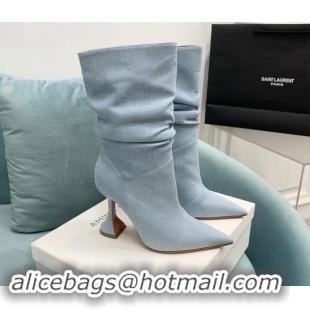 Most Popular Amina Muaddi Denim Medium Boots 9.5cm Pale Blue 903012