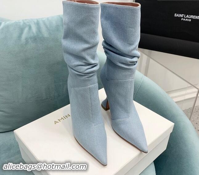 Most Popular Amina Muaddi Denim Medium Boots 9.5cm Pale Blue 903012