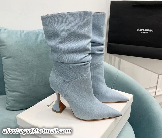 Most Popular Amina Muaddi Denim Medium Boots 9.5cm Pale Blue 903012