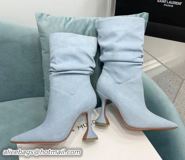 Most Popular Amina Muaddi Denim Medium Boots 9.5cm Pale Blue 903012