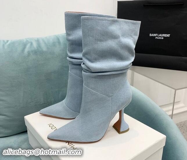 Most Popular Amina Muaddi Denim Medium Boots 9.5cm Pale Blue 903012