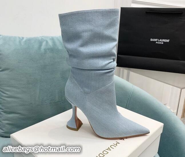 Most Popular Amina Muaddi Denim Medium Boots 9.5cm Pale Blue 903012