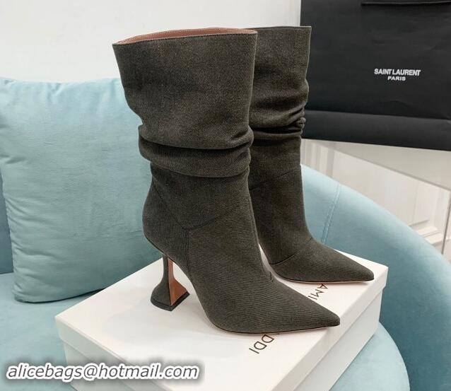 Durable Amina Muaddi Denim Medium Boots 9.5cm Grey 903013