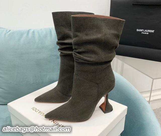 Durable Amina Muaddi Denim Medium Boots 9.5cm Grey 903013