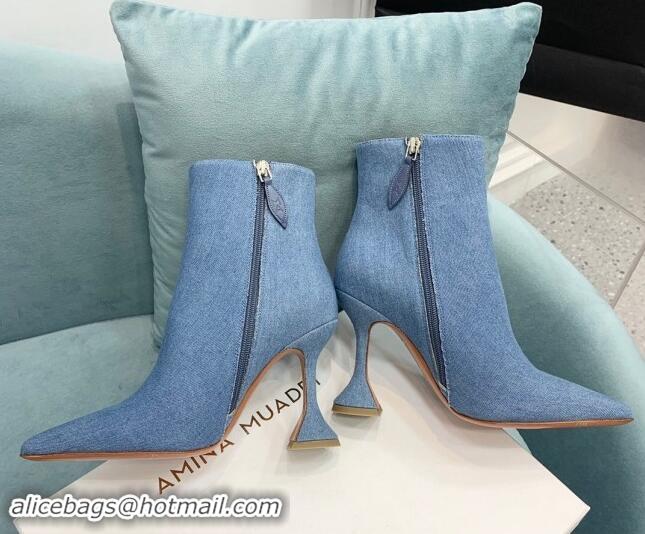 Good Quality Amina Muaddi Denim Ankle Boots 10cm Medium Blue 903015