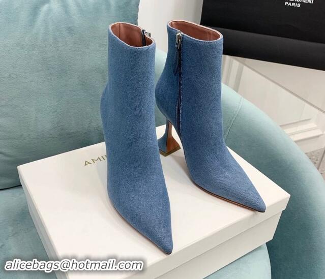 Good Quality Amina Muaddi Denim Ankle Boots 10cm Medium Blue 903015