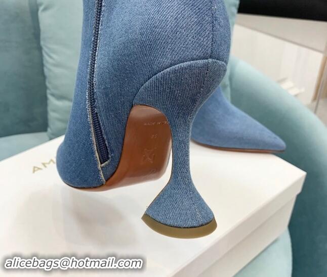 Good Quality Amina Muaddi Denim Ankle Boots 10cm Medium Blue 903015