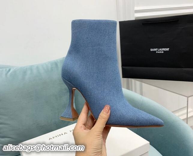 Good Quality Amina Muaddi Denim Ankle Boots 10cm Medium Blue 903015