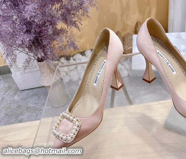 Best Price Manolo Blahnik Classic Silk Pumps 7/9.5cm with Pearls Buckle Light Pink 507001