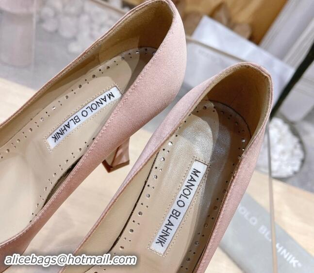 Best Price Manolo Blahnik Classic Silk Pumps 7/9.5cm with Pearls Buckle Light Pink 507001