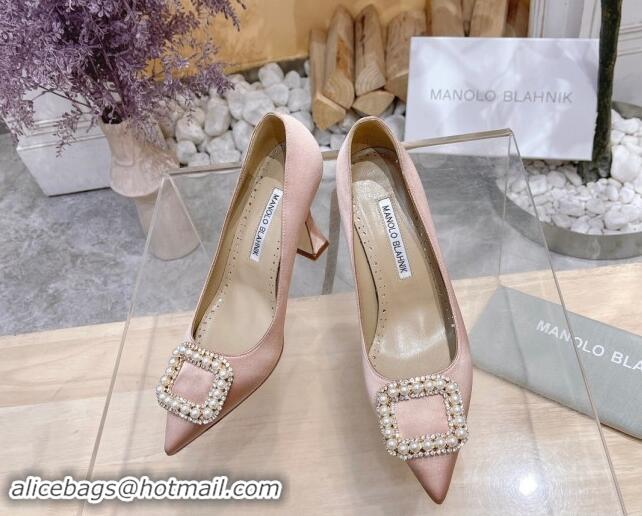 Best Price Manolo Blahnik Classic Silk Pumps 7/9.5cm with Pearls Buckle Light Pink 507001