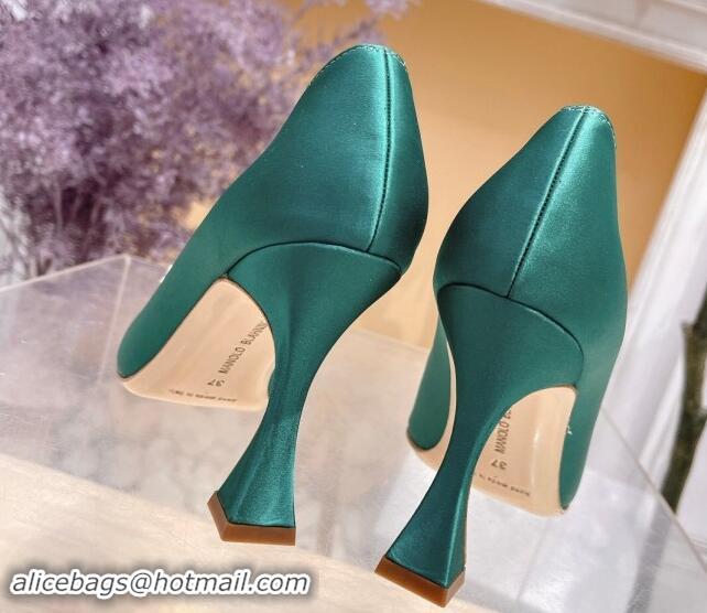 Low Cost Manolo Blahnik Classic Silk Pumps 7/9.5cm with Pearls Buckle Green 507004