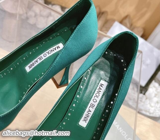 Low Cost Manolo Blahnik Classic Silk Pumps 7/9.5cm with Pearls Buckle Green 507004