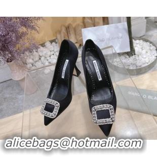 Hot Style Manolo Blahnik Classic Silk Pumps 7/9.5cm with Pearls Buckle Black 507006