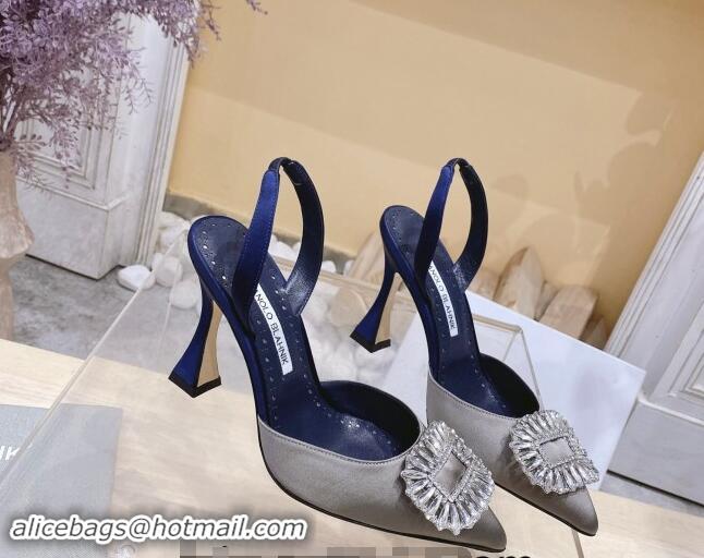 Sophisticated Manolo Blahnik Classic Silk Slingback Pumps 8cm with Strass Buckle Grey 507007