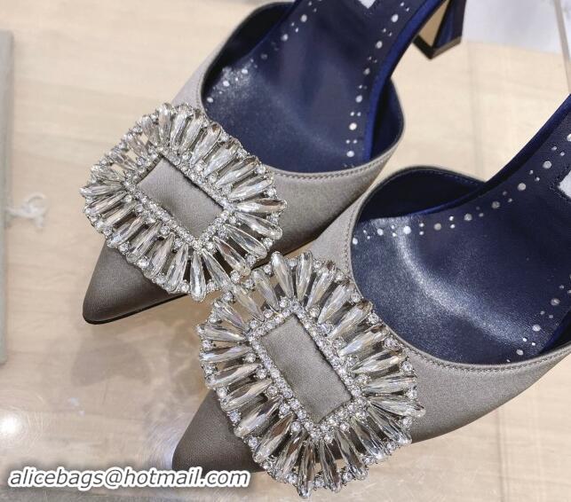 Sophisticated Manolo Blahnik Classic Silk Slingback Pumps 8cm with Strass Buckle Grey 507007