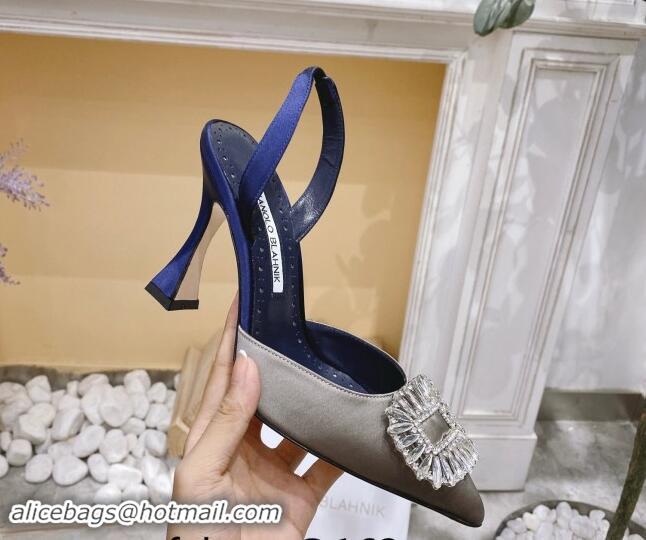 Sophisticated Manolo Blahnik Classic Silk Slingback Pumps 8cm with Strass Buckle Grey 507007