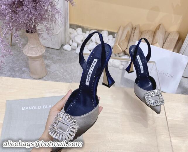 Sophisticated Manolo Blahnik Classic Silk Slingback Pumps 8cm with Strass Buckle Grey 507007