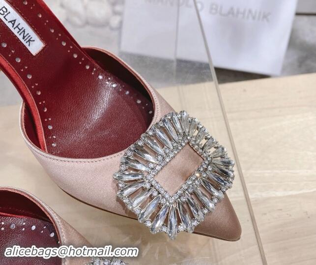 Best Price Manolo Blahnik Classic Silk Slingback Pumps 8cm with Strass Buckle Light Pink 507008