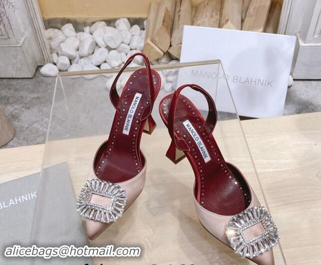 Best Price Manolo Blahnik Classic Silk Slingback Pumps 8cm with Strass Buckle Light Pink 507008