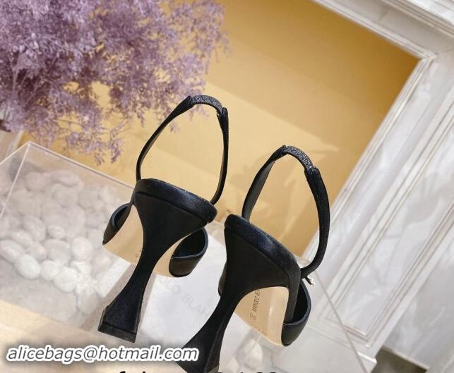 Purchase Manolo Blahnik Classic Silk Slingback Pumps 8cm with Strass Buckle Black 507010