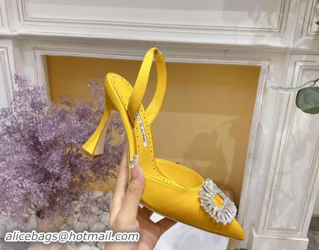 1:1 aaaaa Manolo Blahnik Classic Silk Slingback Pumps 8cm with Strass Buckle Yellow 507011