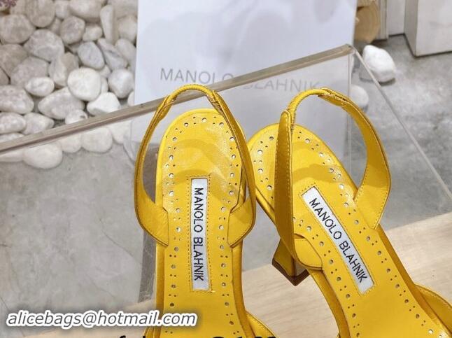 1:1 aaaaa Manolo Blahnik Classic Silk Slingback Pumps 8cm with Strass Buckle Yellow 507011