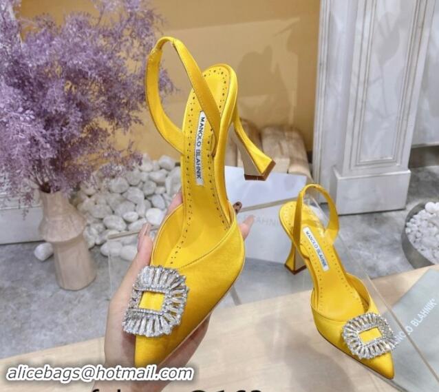 1:1 aaaaa Manolo Blahnik Classic Silk Slingback Pumps 8cm with Strass Buckle Yellow 507011