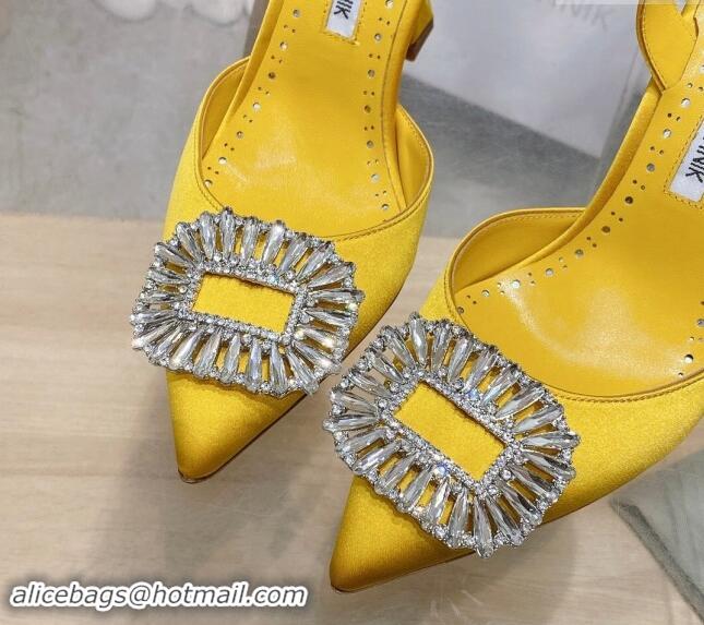 1:1 aaaaa Manolo Blahnik Classic Silk Slingback Pumps 8cm with Strass Buckle Yellow 507011