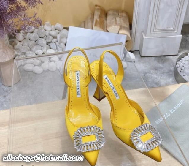 1:1 aaaaa Manolo Blahnik Classic Silk Slingback Pumps 8cm with Strass Buckle Yellow 507011