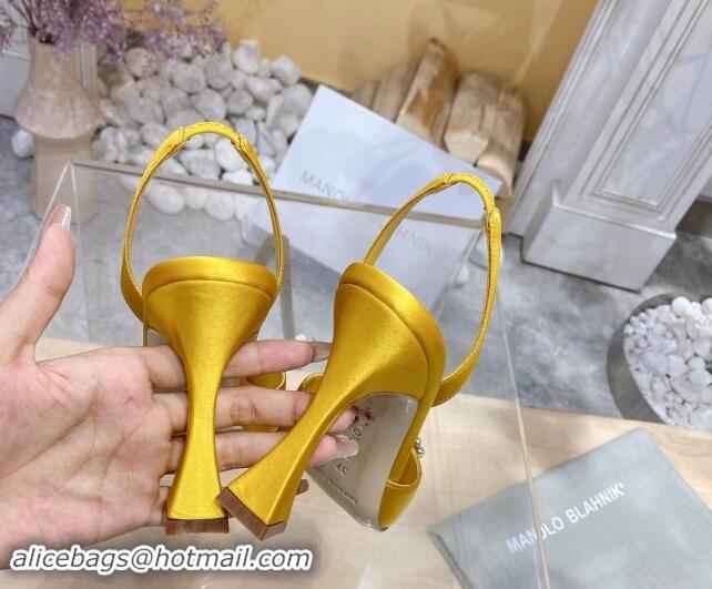 1:1 aaaaa Manolo Blahnik Classic Silk Slingback Pumps 8cm with Strass Buckle Yellow 507011