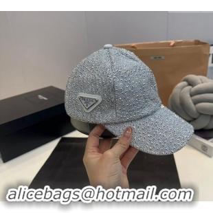 Low Price Prada Crystals Allover Baseball Hat 0302 Silver 2024