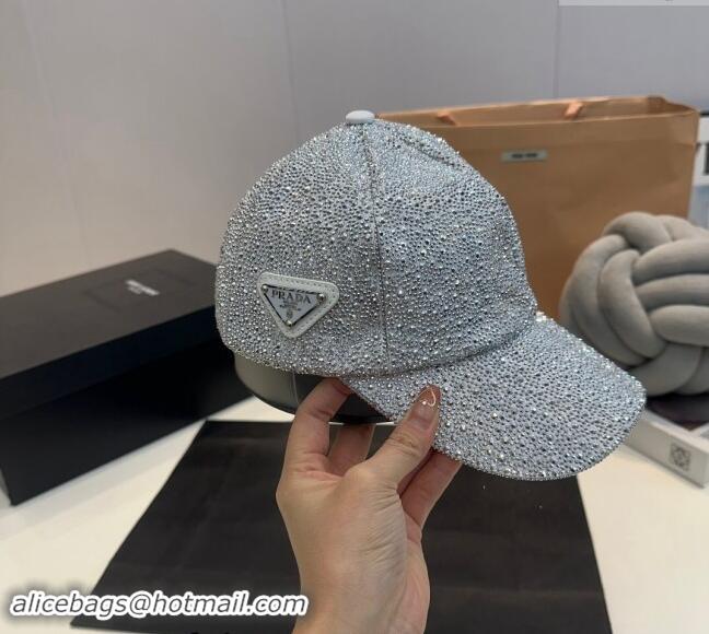 Low Price Prada Crystals Allover Baseball Hat 0302 Silver 2024