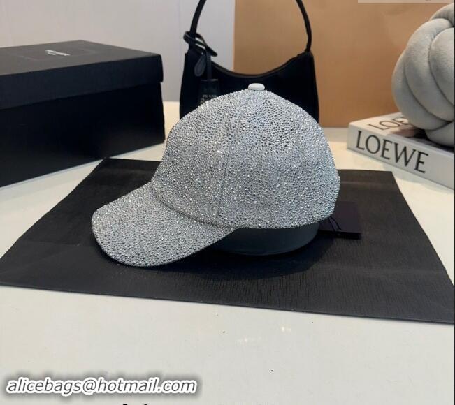 Low Price Prada Crystals Allover Baseball Hat 0302 Silver 2024