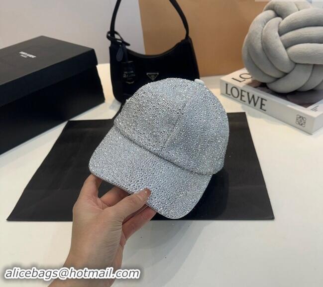 Low Price Prada Crystals Allover Baseball Hat 0302 Silver 2024