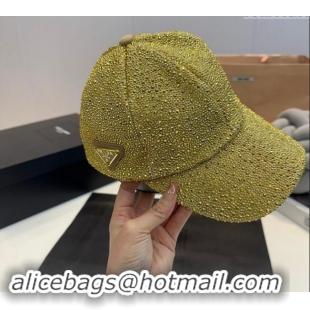 Fashion Discount Prada Crystals Allover Baseball Hat 0302 Gold Yellow 2024