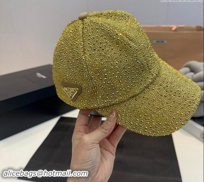 Fashion Discount Prada Crystals Allover Baseball Hat 0302 Gold Yellow 2024