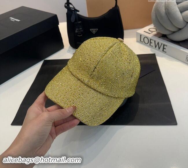 Fashion Discount Prada Crystals Allover Baseball Hat 0302 Gold Yellow 2024