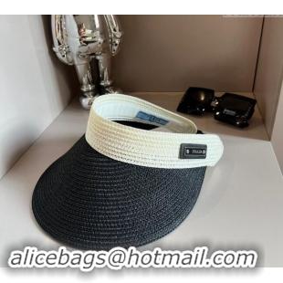 Famous Brand Prada Straw Visor Hat 0302 Black/White 2024