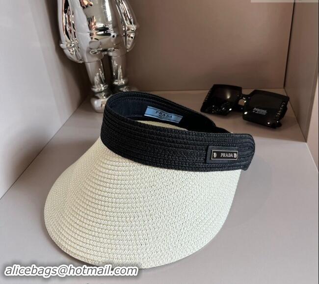 Most Popular Prada Straw Visor Hat 0302 White/Black 2024