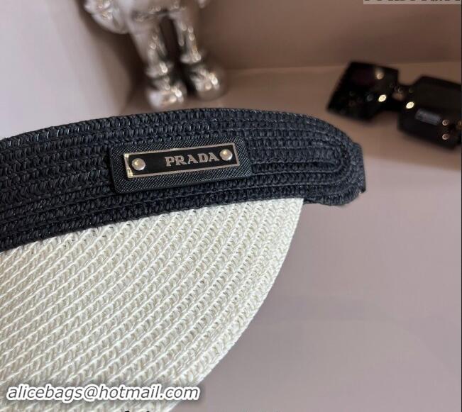 Most Popular Prada Straw Visor Hat 0302 White/Black 2024