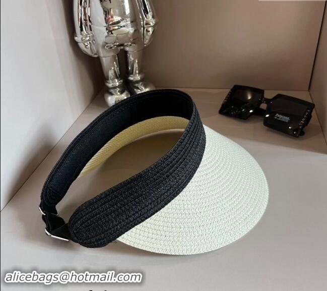 Most Popular Prada Straw Visor Hat 0302 White/Black 2024