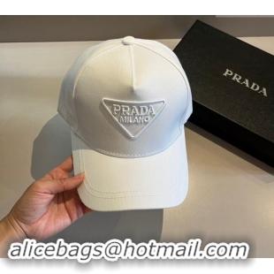 Original Cheap Prada Canvas Baseball Hat 0302 White 2024