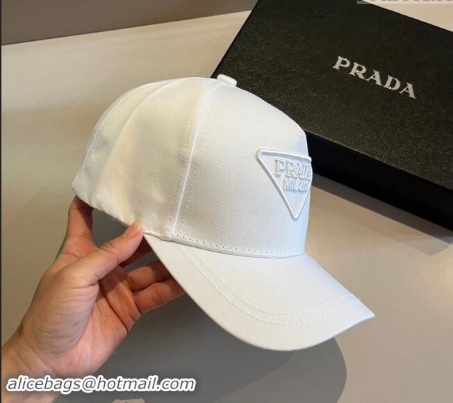 Original Cheap Prada Canvas Baseball Hat 0302 White 2024