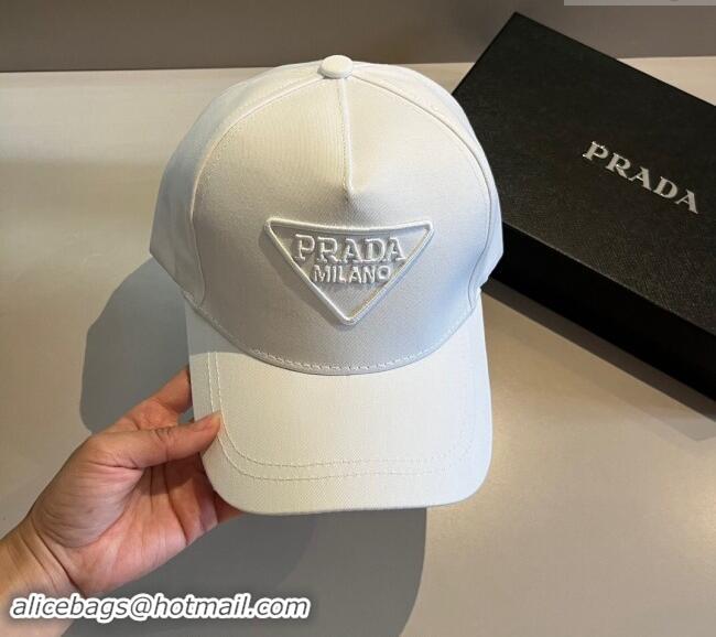 Original Cheap Prada Canvas Baseball Hat 0302 White 2024