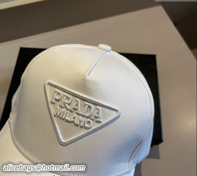 Original Cheap Prada Canvas Baseball Hat 0302 White 2024