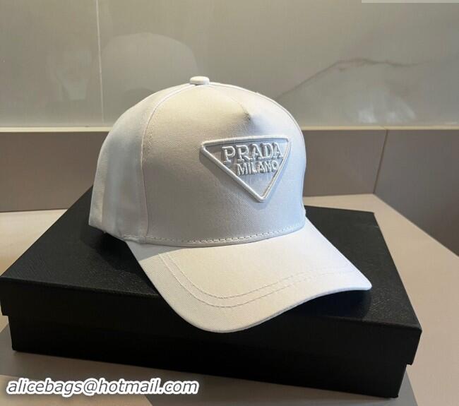 Original Cheap Prada Canvas Baseball Hat 0302 White 2024