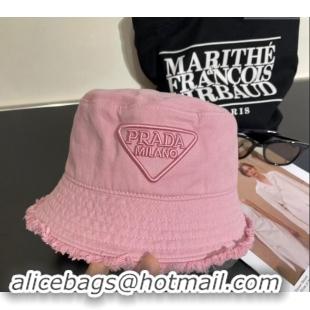 Top Design Prada Canvas Bucket Hat with Fringe 0302 Pink 2024